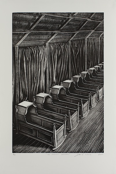 David O´Kane: The Constant Breeders, 2017, manière noire lithograph,
motif size 32 x 21.5 cm, paper size 56 x 38 cm, edition 3 of 10
From the series A Modest Proposal. Inspired by Jonathan Swift.

